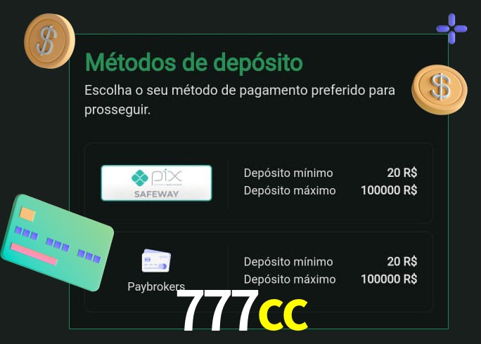 O cassino 777cc oferece uma grande variedade de métodos de pagamento